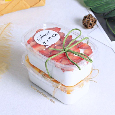 กล่องมูส คุกกี้ ถ้วยมูส วุ้น ทิรามิสุ บานอฟฟี่ ไอศครีม พลาสติกพร้อมฝา ทรงผืนผ้า แพค 10 เซ็ต