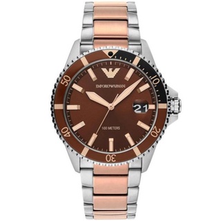 EMPORIO ARMANI Diver Brown Dial Silver นาฬิกาผู้ชาย รุ่น AR11340 นาฬิกาควอตซ์ นาฬิกาสปอร์ตดำน้ำ คุณภาพอย่างเป็นทางการ