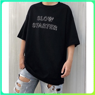 เสื้อยืดผ้าฝ้ายพิมพ์ลายเสื้อ Oversize ร้าน A.HUHH ลาย slow starter
