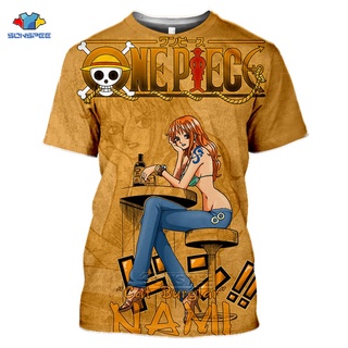 Sonspee เสื้อยืด พิมพ์ลายอนิเมะ One Piece 3D เสื้อยืด ลายลูฟี่ Roronoa Zoro Nami One Piece