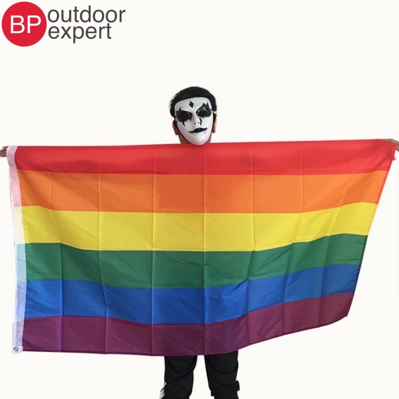 ธง LGBT ขนาด 150x90 cm  ธงสีรุ้ง ธงประดับบ้าน มีหูตาไก่ 🏳️‍🌈 พร้อมจัดส่ง