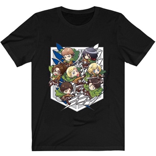 เสื้อยืด พิมพ์ลายการ์ตูนอนิเมะ Attack On Titan Chibi Aot Levi Acker Eren Jaeger สําหรับผู้ชาย