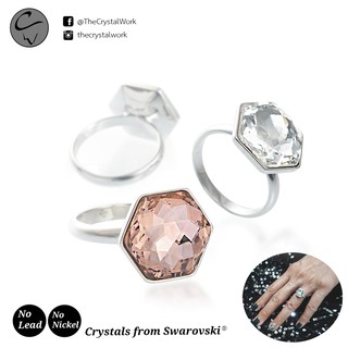 แหวนคริสตัล swarovski ปี2020 ทรง 6 เหลี่ยม รุ่น Love Actually size48 สี white crystal / vintage rose