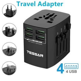 Tessan อะแดปเตอร์ปลั๊กไฟ 4 พอร์ต USB Global All-in-One อะแดปเตอร์ซ็อกเก็ตชาร์จจีน US EU ยุโรป อังกฤษ ไทย ญี่ปุ่น ออสเตรเลีย