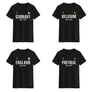 【hot tshirts】เสื้อยืดคอกลม พิมพ์ลาย Qatar World Cup Germany Portugal England Belgium สีดํา สีขาว สําหรับผู้ชาย และผู้หญิ