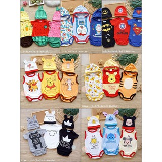 ชุดเซ็ทบอดี้สูทพร้อมหมวก แพค 3 ชุด ผ้าคอตตอล สำหรับเด็กแรกเกิด-9เดือน