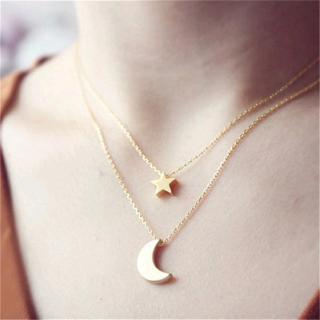 เครื่องประดับแฟชั่นสตรีสร้อยคอโซ่จี้ดวงจันทร์ดาวสีเงินทองสไตล์โบฮีเมียน bijoux femme