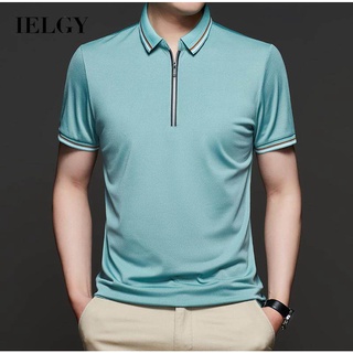 Ielgy เสื้อโปโลแขนสั้นลําลอง สไตล์นักธุรกิจ สําหรับผู้ชาย