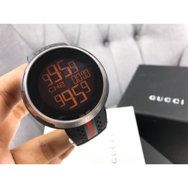 GUCCI I-Gucci Digital Dial Black Rubber Men's Watch 49mm.