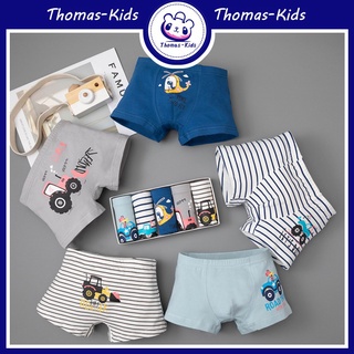 [THOMAS Kids] กางเกงบ็อกเซอร์ ผ้าฝ้ายแท้ ลายการ์ตูนยานพาหนะ ใส่สบาย กันแบคทีเรีย สําหรับเด็กผู้ชาย อายุ 3-12 ปี 5 ชิ้น