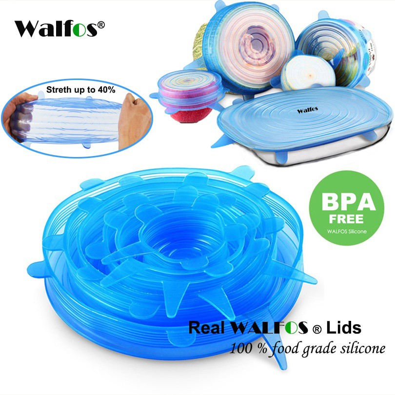 WALFOS ฝาปิดภาชนะใส่อาหารแบบซิลิโคนแบบใช้ซ้ำได้ (6 ชิ้น/เซ็ต)