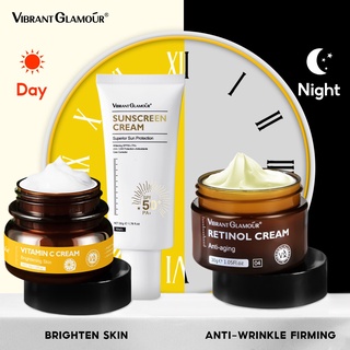 Vibrant GLAMOUR Naturals Retinol ครีมวิตามินซี ครีมบํารุงผิวหน้า ไวท์เทนนิ่ง ครีมกันแดด เซต 3 ชิ้น