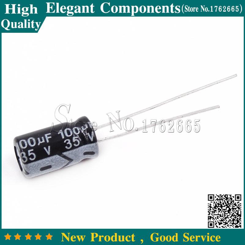 50PCS 100UF 35V 35V 100UF Aluminum Electrolytic Capacitor 35 V / 100 UF Size 6*1