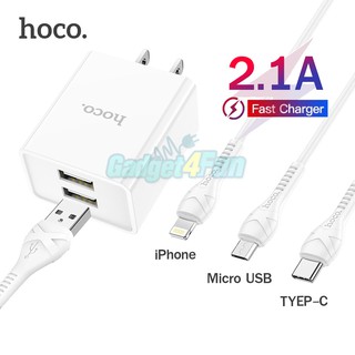 Hoco C89 สายชาร์จพร้อมปลั๊ก 2.1A Max USB 2 ช่อง Dual Port Charger Set