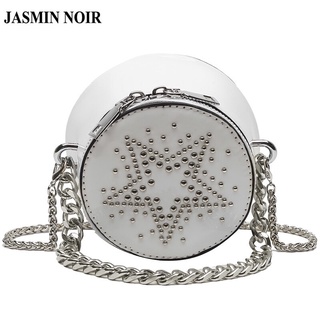 Jasmin Noir กระเป๋าสะพายไหล่หนัง Pu ทรงกลมสายโซ่คุณภาพสูงสําหรับผู้หญิง 2021