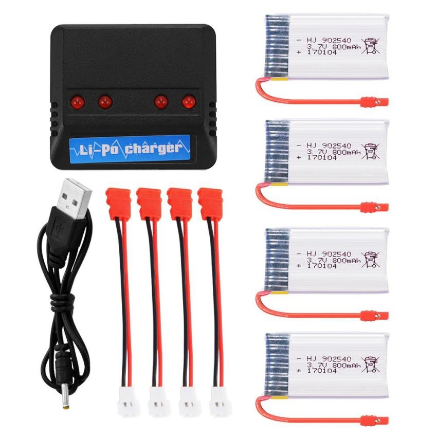 4pcs 800mAh 3.7V Lipo Battery+4in1 USB Charger w/ Cable for Syma X5HW X5HC BC669