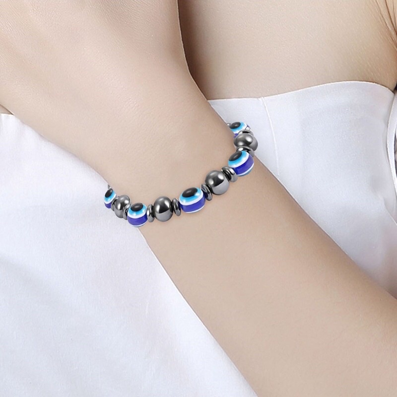 **พร้อมส่ง**สร้อยข้อมือ evil eye 🧿 + หินแม่เหล็กจากตุรกี ขนาดข้อมือ 16-17 cm