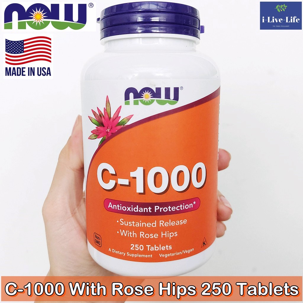 Sustained Release Vitamin C 1000 mg With Rose Hips 250 Tablets - Now Foods วิตามินซี