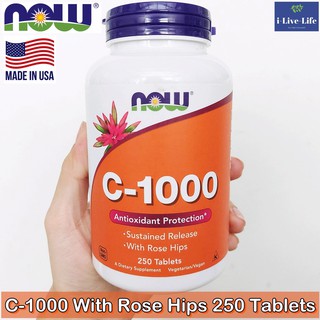 Sustained Release Vitamin C 1000 mg With Rose Hips 250 Tablets - Now Foods วิตามินซี ผสมสารสกัดจากผลกุหลาบป่า