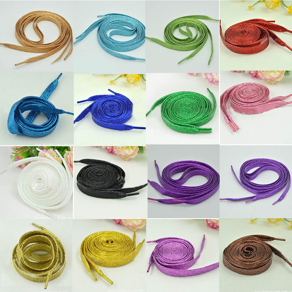 pearlescent เชือกผูกรองเท้าลําลองผ้าไหมสีเงินสีทอง
