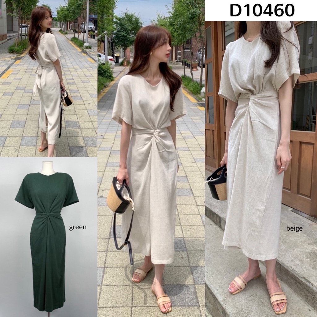 [FG] Khloe Linen Knot Front Casual Dress D10460 TR
