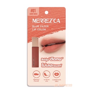 Merrezca Blur Filter Lip Color 1.5g No.01 Burnt Brick . ขนาดมินิ ลิปทินต์ สีชัดติดทน