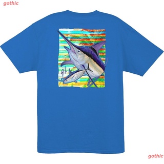 ผ้าฝ้ายคอกลมเสื้อยืดโอเวอร์ไซส์เสื้อยืดผู้ชายและผู้หญิง Guy Harvey Lines Short Sleeve Fishing Boat T-Shirt..Pick ..Imper