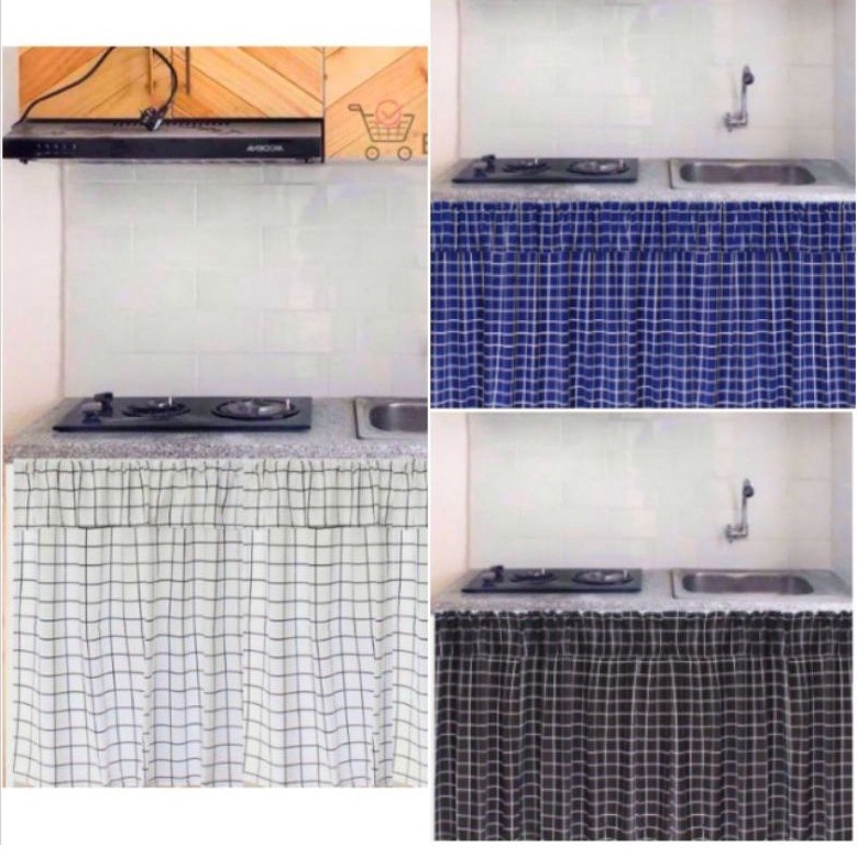(100X75) Aesthetic Checkered Kitchen Under-Door Curtains ขนาด 100X75