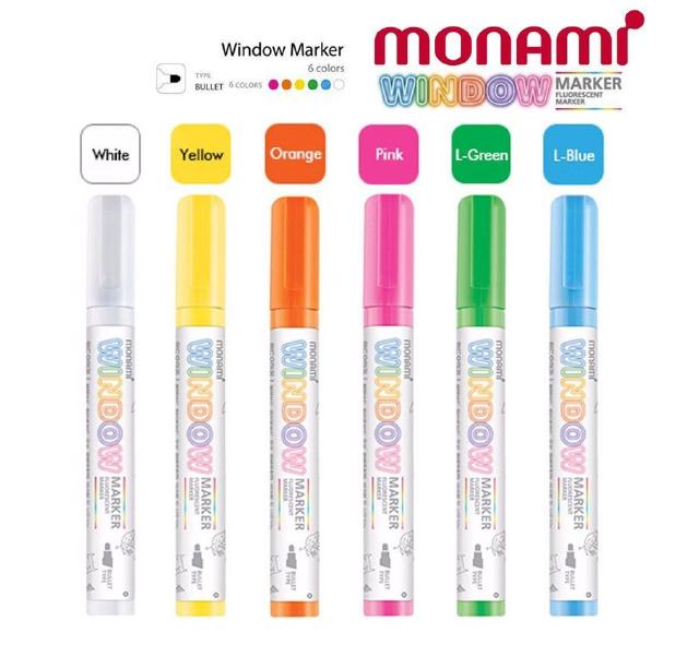 ปากกาเขียนกระจกลบได้ ขนาดเส้น 2 มม. แบบหัวกลม  มี 6 สี ให้เลือกMonami Window Marker Fluorescent