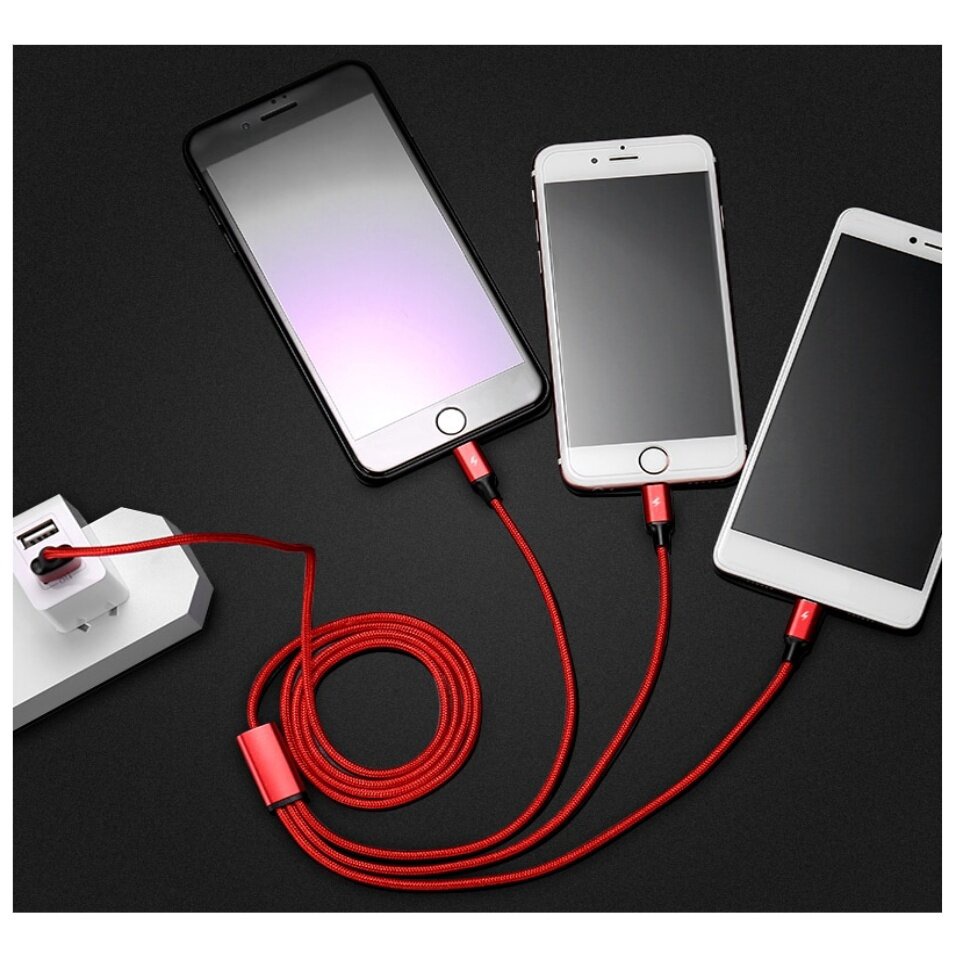 สายชาร์จ 3in1 ชนิดชาร์จเร็ว 5A อุปกรณ์ชาร์จมือถือ มาพร้อม หัวชาร์จ 3 หัว Micro Type-C (สายชาร์จถัก 3