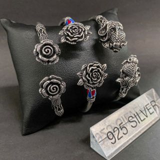 กำไลข้อมือเงินแท้ .925 (ลายปลา/ลายดอกไม้/ลายดอกไม้ลงยา)