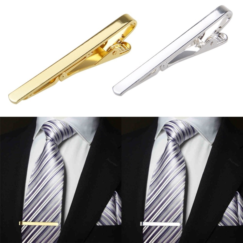 คลิปหนีบเนคไท แบบโลหะ  Tie Clips Men's Metal Necktie Bar Crystal Dress Shirts Tie Pin