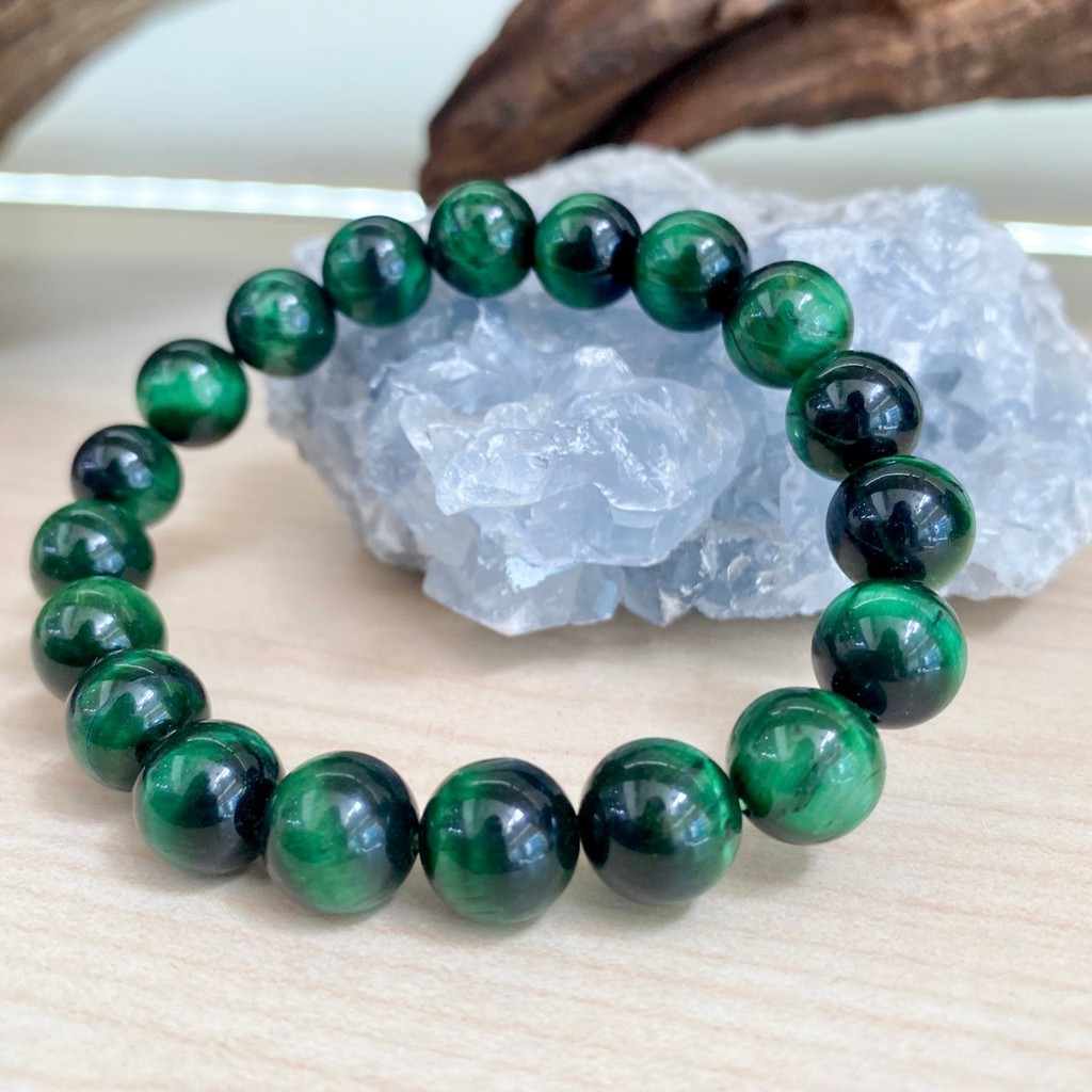 กำไลข้อมือหินนำโชค ตาเสือเขียว Green Tiger's Eye หินแก้ชง หินแท้100%
