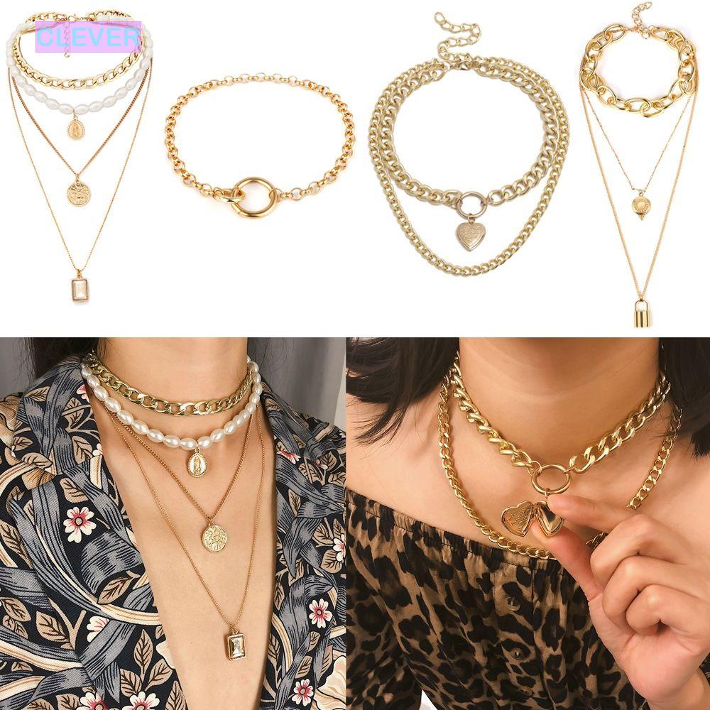 CLEVER Fashion Punk Choker Women Multi-layer Coin Pendant Necklace ...