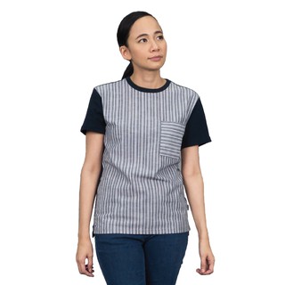 Han&amp;Co.Stripe-T Short Sleeve-Navy Blue-Grey Stripe เสื้อยืดผ้าพื้นสีน้ำเงินเข้มลายทางสีเทา (Women)