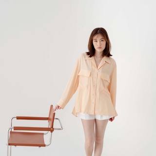 SUUBE Pockets shirt -Apricot (ส้มแอปริคอท) เสื้อเชิ้ตแขนยาว กระเป๋าหน้า แต่งกระดุม Feesize