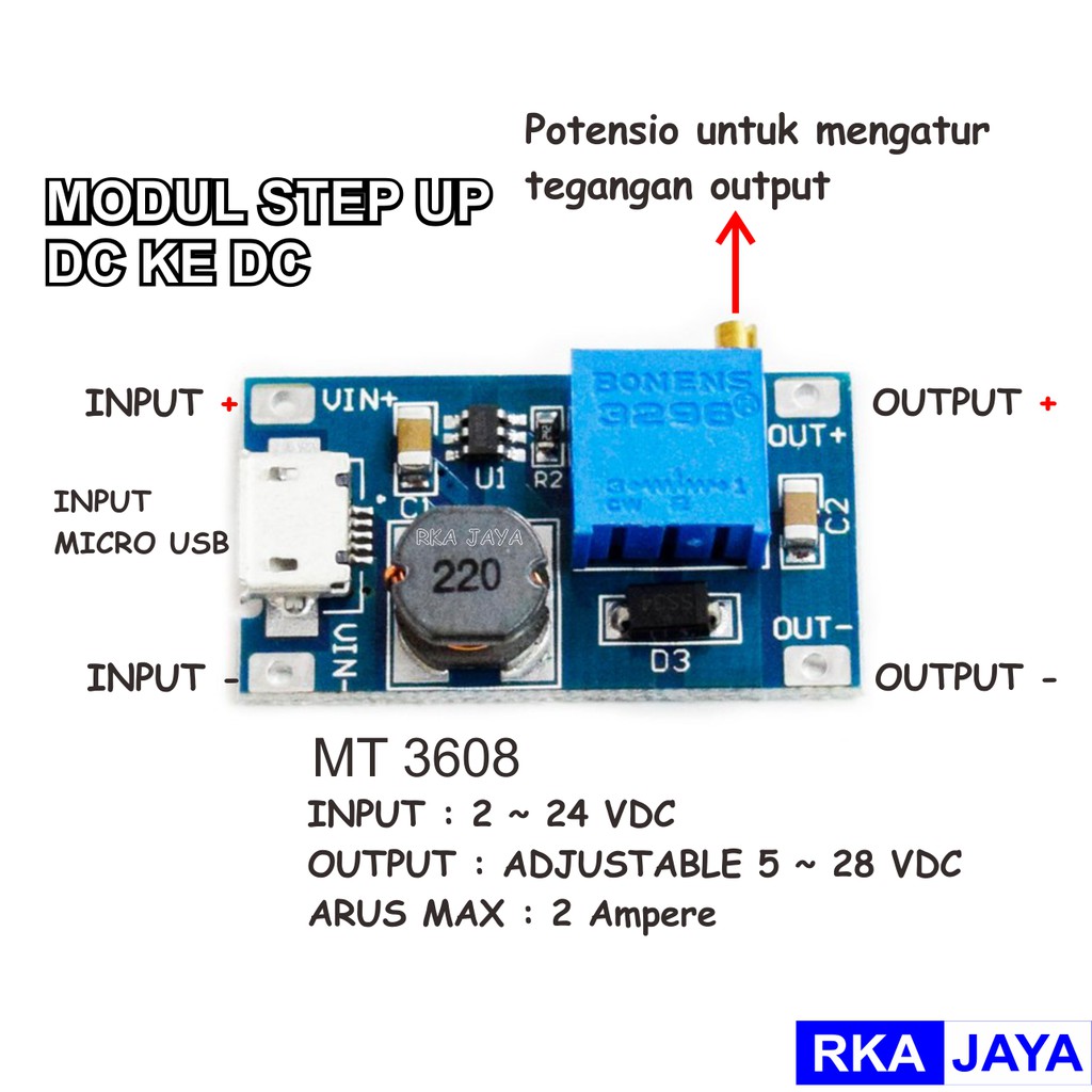 TRG MT3608 DC เป็น DC 2A โมดูลสเต็ปอัพไมโคร USB