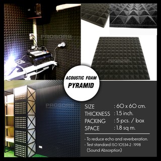 (5 ชิ้น/แพ๊ค) ฟองน้ำซับเสียง แผ่นซับเสียง Acoustic Foam PYRAMID ลายพีระมิด ลดเสียงก้องสะท้อน แบรนด์ Prosorb