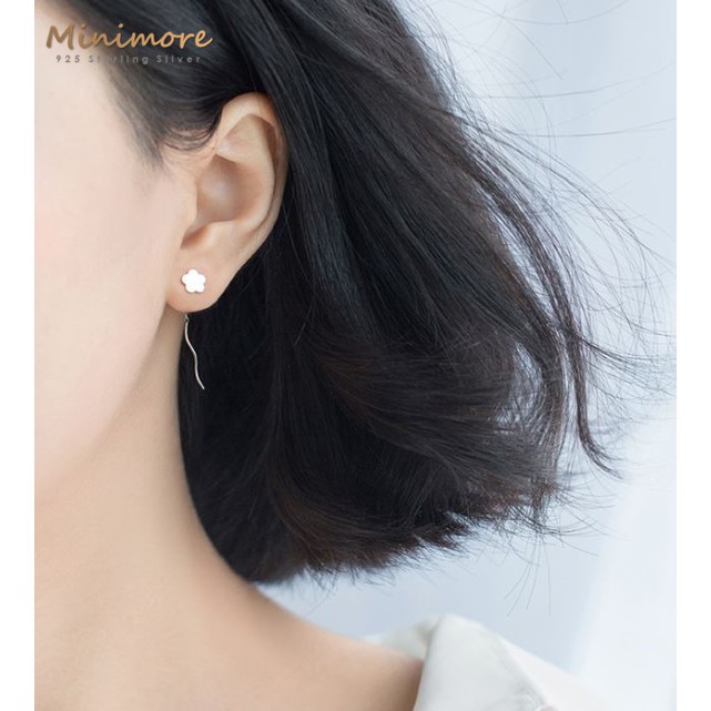[SE113] ต่างหูเงินแท้ 92.5%  ต่างหูโซ่เกลียว ดอกซากุระ   ตัวเรือนเงินแท้ สไตน์มินิมอล เหมาะกับคนแพ้ง่าย 925 silver