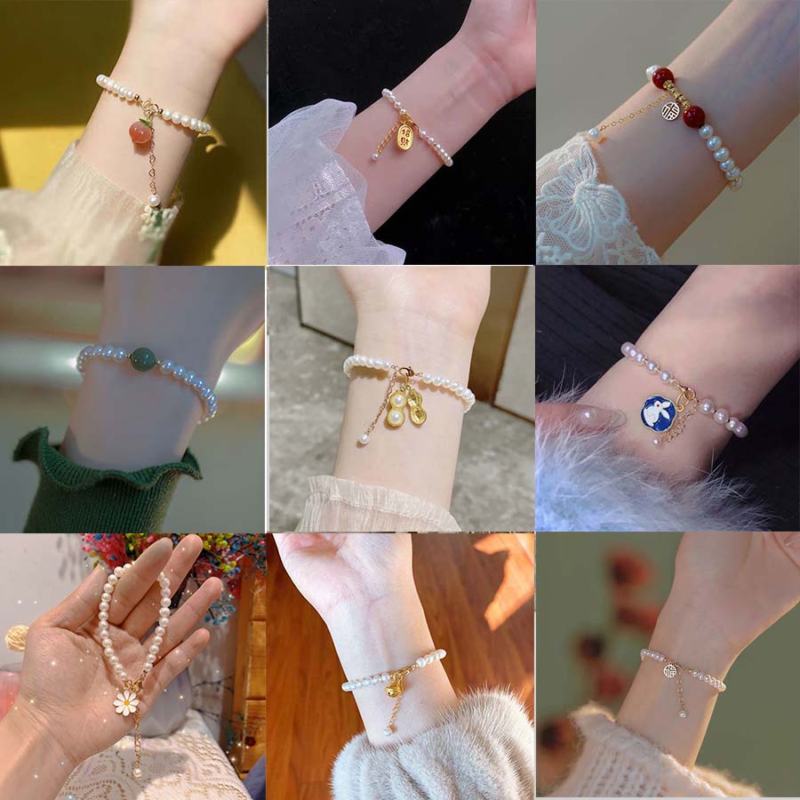 สร้อยข้อมือ ประดับลูกปัดไข่มุก โอปอล ดอกไม้ พีช เครื่องประดับแฟชั่น สําหรับผู้หญิง