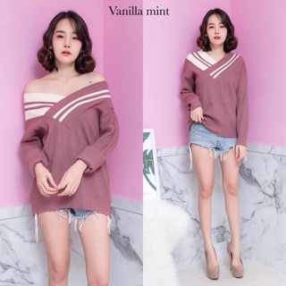 Vanilla mint เสื้อไหมพรมคอวี