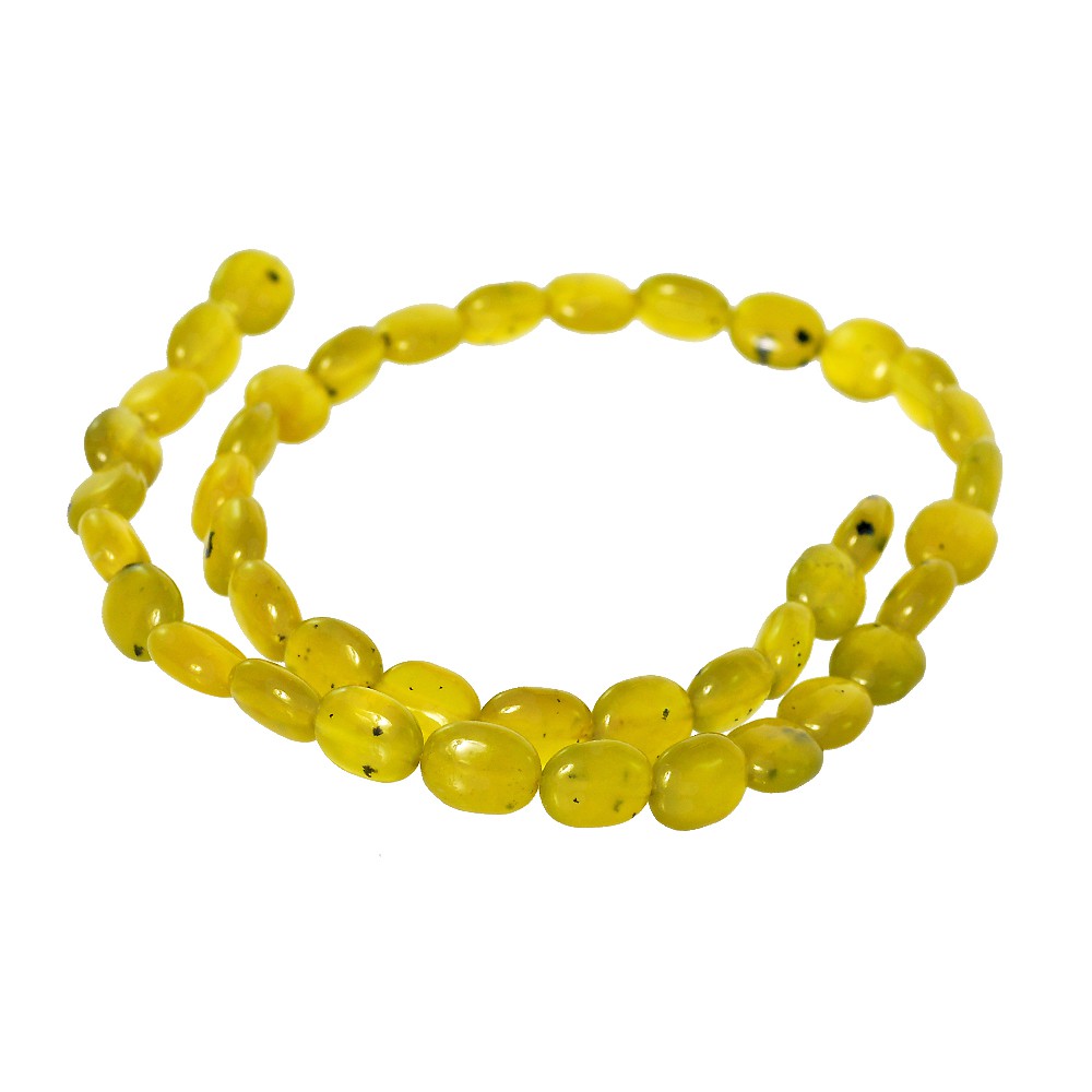 ลูกปัดหินแท้เม็ดไข่แบน หินเซอร์เพ็นไท (Serpentine) 7x10 mm - (LZ-0179 สีเขียว)
