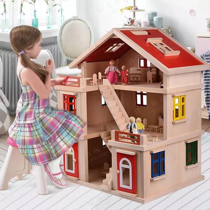 บ้านไม้ประกอบของเล่นเด็ก บ้านตุ๊กตา House Villa
