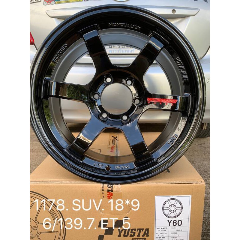 ล้อแม็กใหม่ TE37 SUV หยอดแดงก้านยก งาน YUSTA  สีดำเงา ขอบ18 -( 18 x 6 รู ) หน้ากว้าง 9 x 9 -  OFF5 -