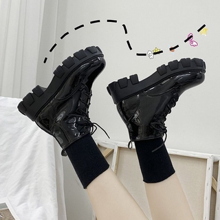 Blackpink รองเท้าบูทมาร์ติน ส้นหนา ข้อสั้น สีดํา สีชมพู สไตล…