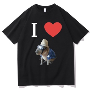 Oxqx 【พร้อมส่ง】เสื้อยืดลําลอง แขนสั้น พิมพ์ลาย I Heart Capybaras แฟชั่นสําหรับผู้ชาย และผู้หญิง#39; s Streetwear เสื้อยื