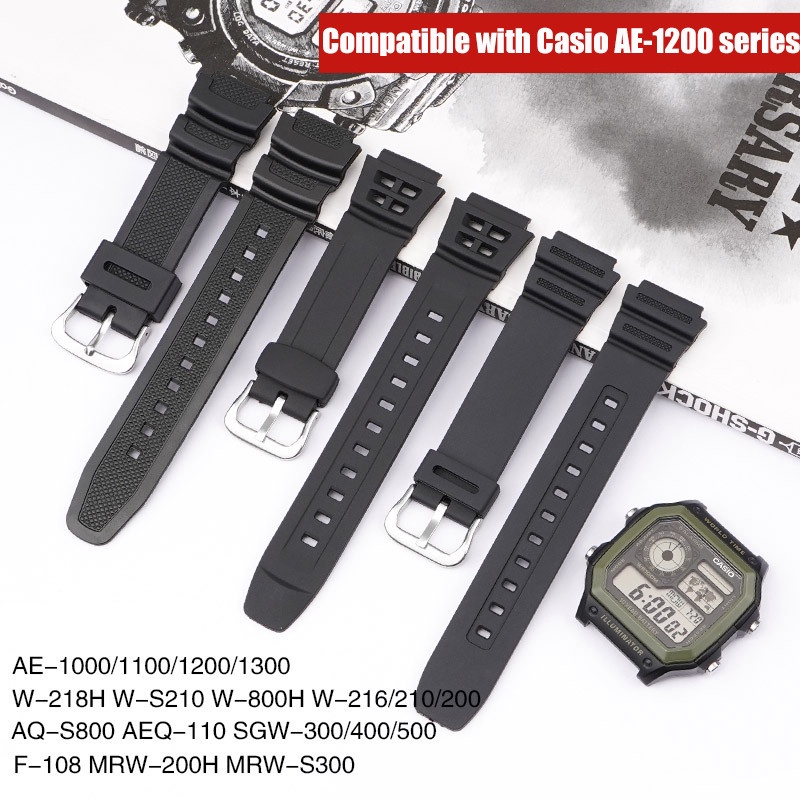 สายนาฬิกาข้อมือ ยางซิลิโคน 18 มม. สีดํา สําหรับ Casio AQ-S810W S800W W-735H SGW-300 AE-1000W 1200