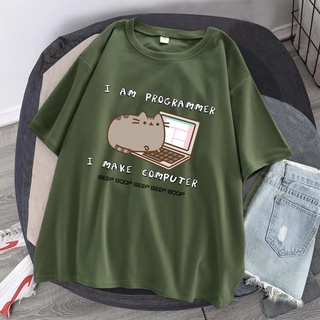 T-shirt  เสื้อยืดลําลอง สําหรับผู้ชาย แขนสั้น คอกลม พิมพ์ลาย I Am Programmer I Make Computer ทรงหลวม สไตล์วินเทจ เรียบง่