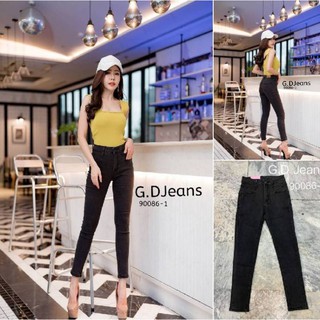 G.D.Jeans รุ่น 90086-1#กางเกงยีนส์ขายาวผ้ายืดทรงเดฟทรงเรียบสีดำฟอกสี