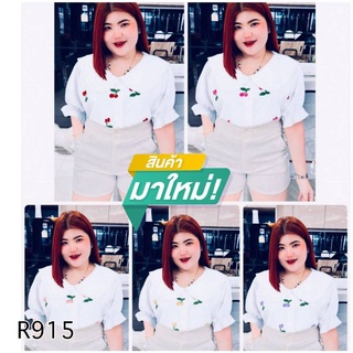 915.Rเสื้อสาวอวบปกปักเชอรี่ รุ่นแขนตุ๊กตา